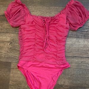 pink lace up bodysuit